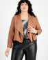 Bar III Womens Faux Leather Flyaway Jacket